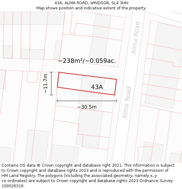 43A, ALMA ROAD, WINDSOR, SL4 3HN: Plot and title map
