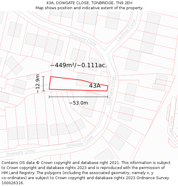 43A, DOWGATE CLOSE, TONBRIDGE, TN9 2EH: Plot and title map