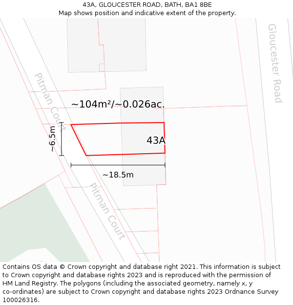 43A, GLOUCESTER ROAD, BATH, BA1 8BE: Plot and title map