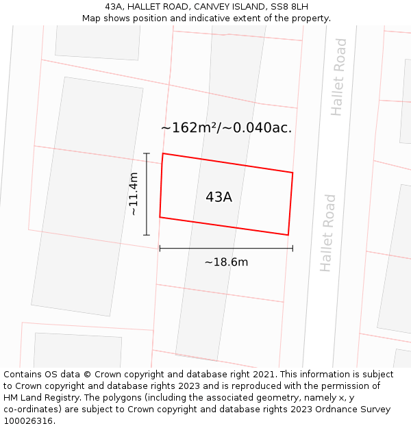 43A, HALLET ROAD, CANVEY ISLAND, SS8 8LH: Plot and title map