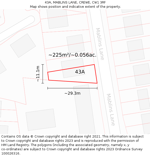 43A, MABLINS LANE, CREWE, CW1 3RF: Plot and title map