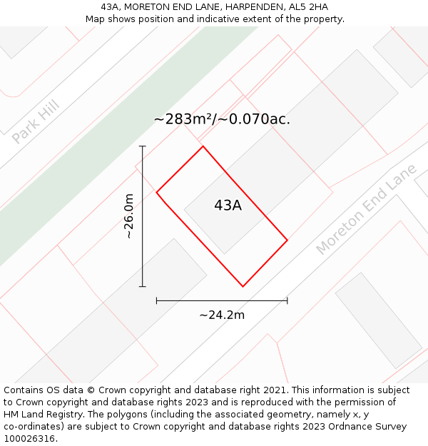 43A, MORETON END LANE, HARPENDEN, AL5 2HA: Plot and title map