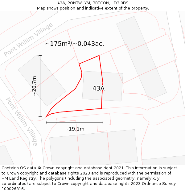 43A, PONTWILYM, BRECON, LD3 9BS: Plot and title map