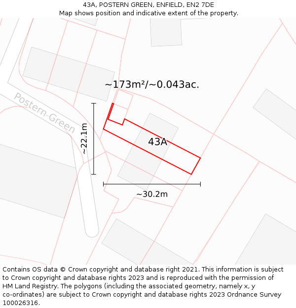 43A, POSTERN GREEN, ENFIELD, EN2 7DE: Plot and title map