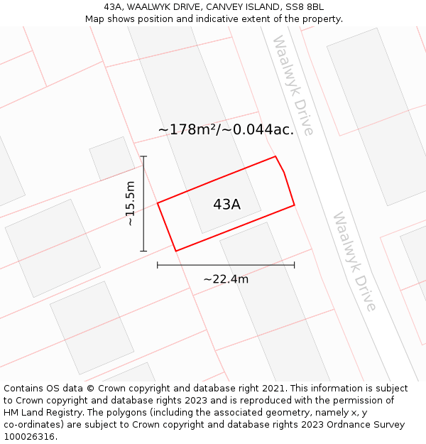 43A, WAALWYK DRIVE, CANVEY ISLAND, SS8 8BL: Plot and title map