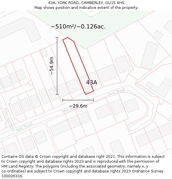 43A, YORK ROAD, CAMBERLEY, GU15 4HS: Plot and title map