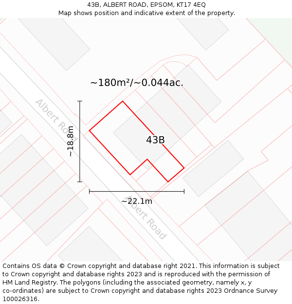 43B, ALBERT ROAD, EPSOM, KT17 4EQ: Plot and title map