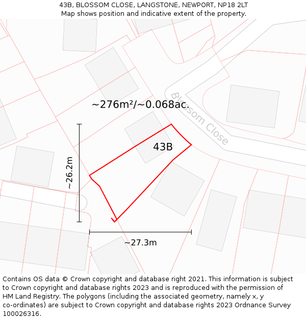 43B, BLOSSOM CLOSE, LANGSTONE, NEWPORT, NP18 2LT: Plot and title map