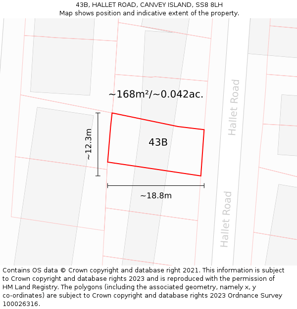 43B, HALLET ROAD, CANVEY ISLAND, SS8 8LH: Plot and title map