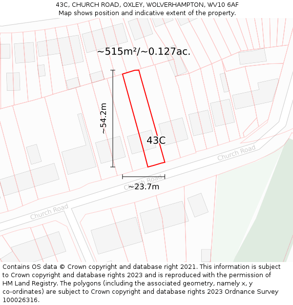 43C, CHURCH ROAD, OXLEY, WOLVERHAMPTON, WV10 6AF: Plot and title map