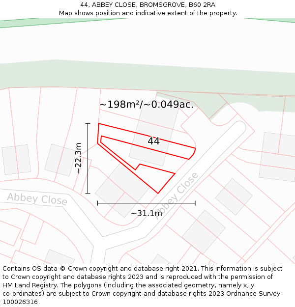 44, ABBEY CLOSE, BROMSGROVE, B60 2RA: Plot and title map