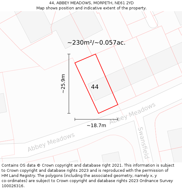 44, ABBEY MEADOWS, MORPETH, NE61 2YD: Plot and title map