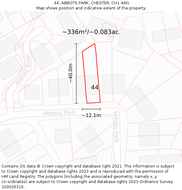 44, ABBOTS PARK, CHESTER, CH1 4AN: Plot and title map