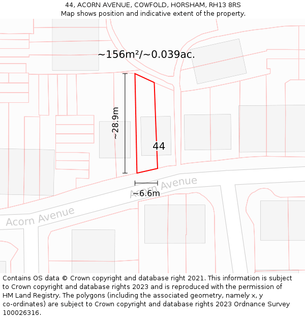 44, ACORN AVENUE, COWFOLD, HORSHAM, RH13 8RS: Plot and title map