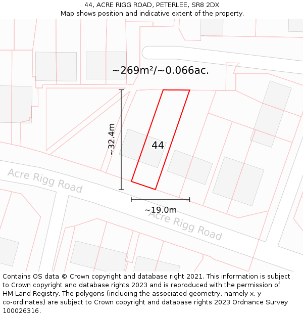 44, ACRE RIGG ROAD, PETERLEE, SR8 2DX: Plot and title map