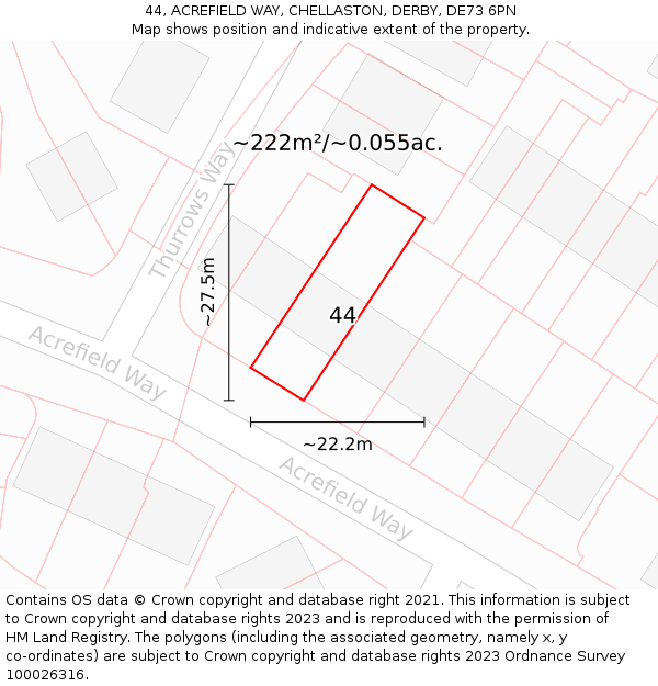 44, ACREFIELD WAY, CHELLASTON, DERBY, DE73 6PN: Plot and title map