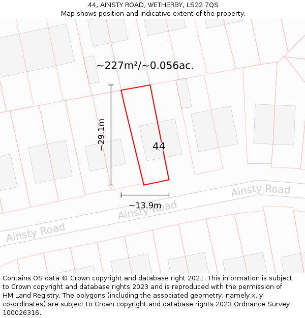 44, AINSTY ROAD, WETHERBY, LS22 7QS: Plot and title map