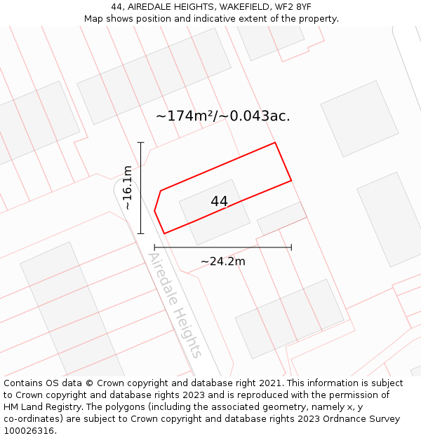 44, AIREDALE HEIGHTS, WAKEFIELD, WF2 8YF: Plot and title map