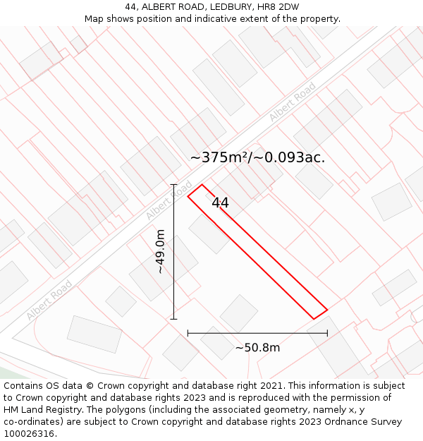 44, ALBERT ROAD, LEDBURY, HR8 2DW: Plot and title map