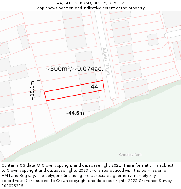 44, ALBERT ROAD, RIPLEY, DE5 3FZ: Plot and title map