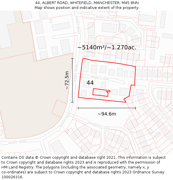44, ALBERT ROAD, WHITEFIELD, MANCHESTER, M45 8NN: Plot and title map