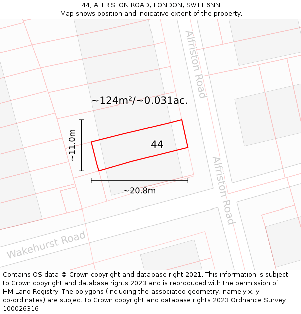 44, ALFRISTON ROAD, LONDON, SW11 6NN: Plot and title map