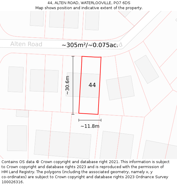44, ALTEN ROAD, WATERLOOVILLE, PO7 6DS: Plot and title map