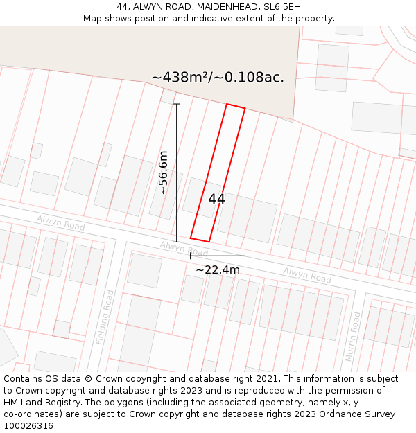 44, ALWYN ROAD, MAIDENHEAD, SL6 5EH: Plot and title map