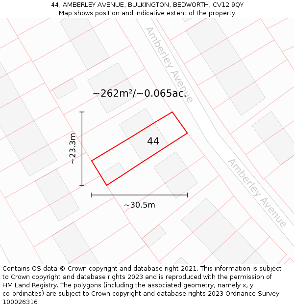 44, AMBERLEY AVENUE, BULKINGTON, BEDWORTH, CV12 9QY: Plot and title map