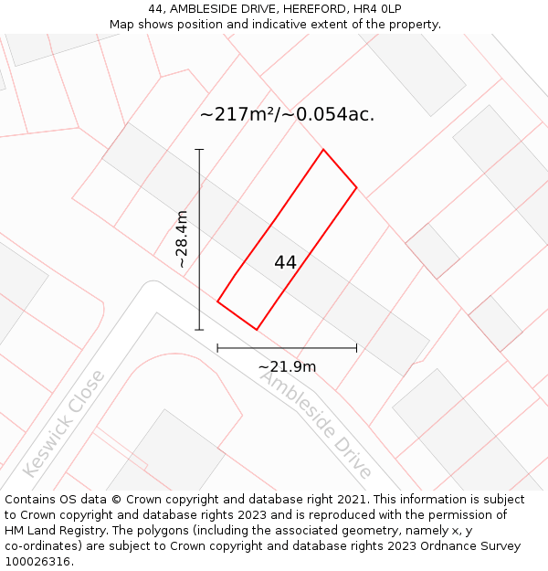 44, AMBLESIDE DRIVE, HEREFORD, HR4 0LP: Plot and title map