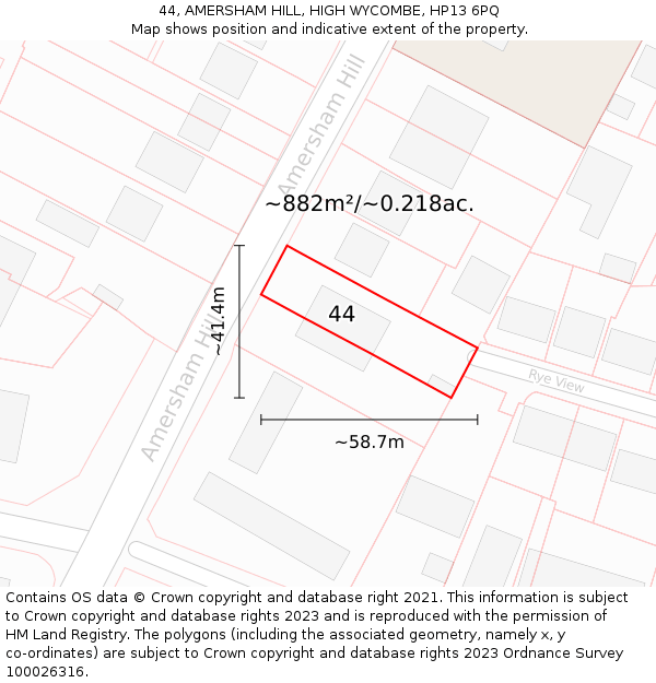 44, AMERSHAM HILL, HIGH WYCOMBE, HP13 6PQ: Plot and title map