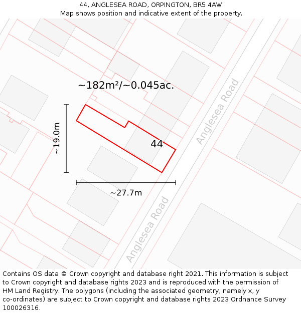 44, ANGLESEA ROAD, ORPINGTON, BR5 4AW: Plot and title map