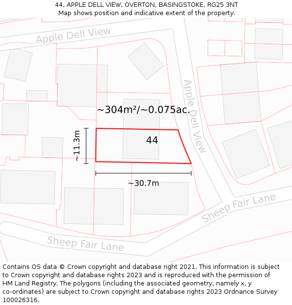 44, APPLE DELL VIEW, OVERTON, BASINGSTOKE, RG25 3NT: Plot and title map