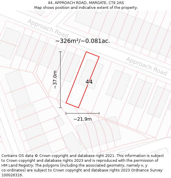 44, APPROACH ROAD, MARGATE, CT9 2AS: Plot and title map