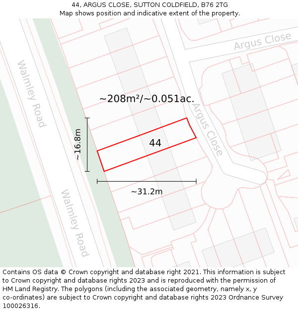 44, ARGUS CLOSE, SUTTON COLDFIELD, B76 2TG: Plot and title map