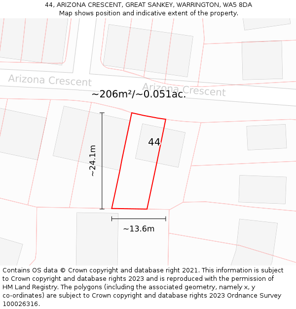 44, ARIZONA CRESCENT, GREAT SANKEY, WARRINGTON, WA5 8DA: Plot and title map