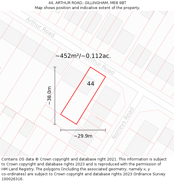 44, ARTHUR ROAD, GILLINGHAM, ME8 9BT: Plot and title map