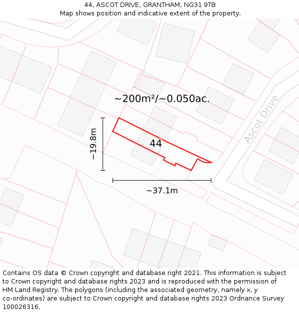 44, ASCOT DRIVE, GRANTHAM, NG31 9TB: Plot and title map