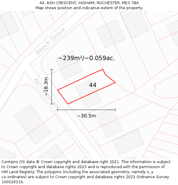44, ASH CRESCENT, HIGHAM, ROCHESTER, ME3 7BA: Plot and title map