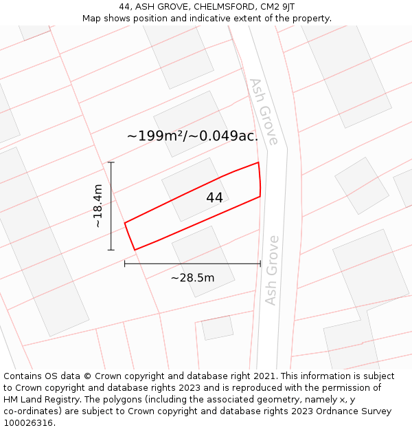 44, ASH GROVE, CHELMSFORD, CM2 9JT: Plot and title map