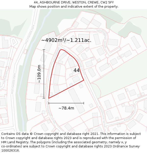 44, ASHBOURNE DRIVE, WESTON, CREWE, CW2 5FY: Plot and title map