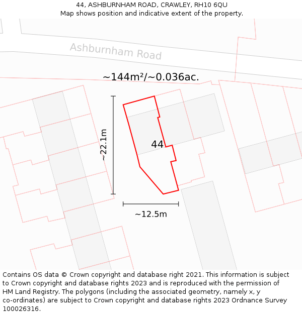 44, ASHBURNHAM ROAD, CRAWLEY, RH10 6QU: Plot and title map