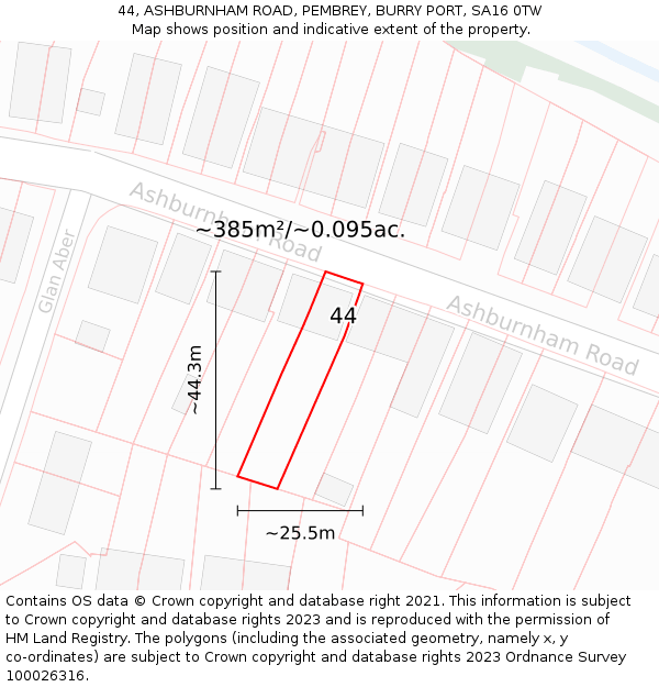 44, ASHBURNHAM ROAD, PEMBREY, BURRY PORT, SA16 0TW: Plot and title map