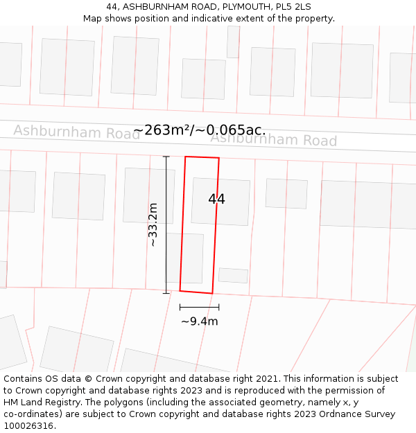 44, ASHBURNHAM ROAD, PLYMOUTH, PL5 2LS: Plot and title map