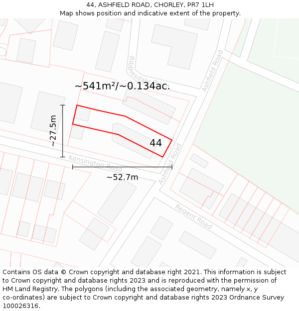 44, ASHFIELD ROAD, CHORLEY, PR7 1LH: Plot and title map