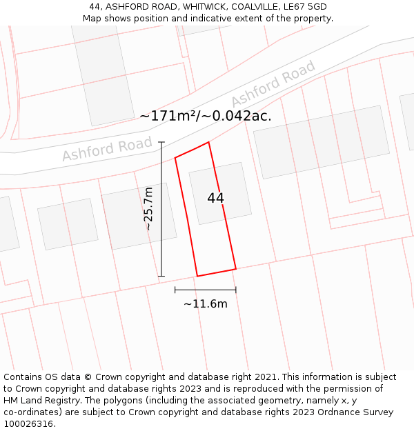 44, ASHFORD ROAD, WHITWICK, COALVILLE, LE67 5GD: Plot and title map