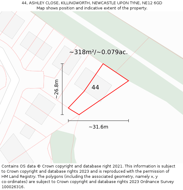 44, ASHLEY CLOSE, KILLINGWORTH, NEWCASTLE UPON TYNE, NE12 6GD: Plot and title map