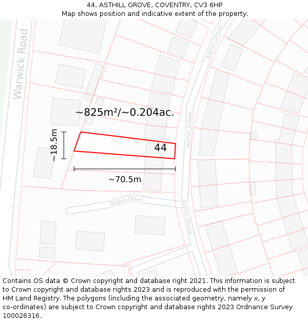 44, ASTHILL GROVE, COVENTRY, CV3 6HP: Plot and title map