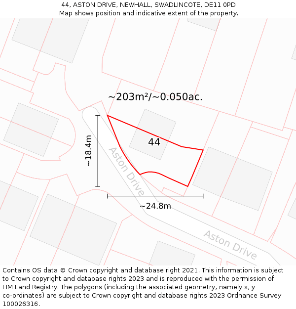 44, ASTON DRIVE, NEWHALL, SWADLINCOTE, DE11 0PD: Plot and title map