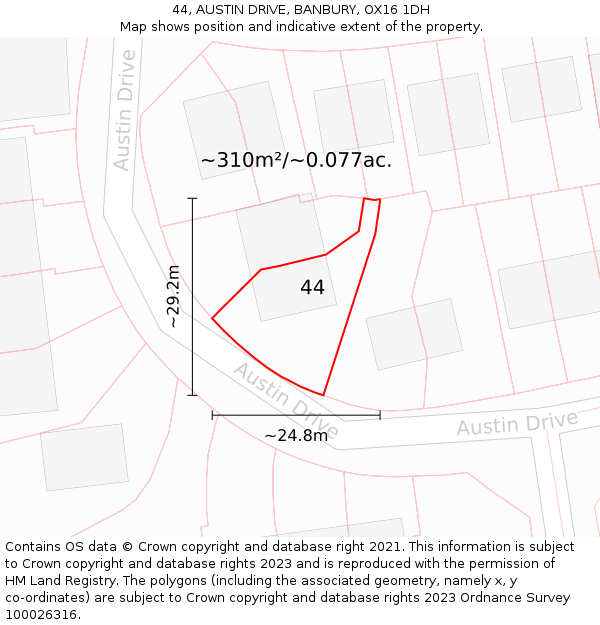 44, AUSTIN DRIVE, BANBURY, OX16 1DH: Plot and title map